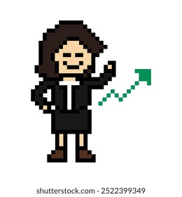 Dibujos animados lindos píxeles de dibujos animados 8bit personaje mujer de negocios oficina inteligente juego de trabajo para el negocio de decoración 8 bit mujer carrera personaje inteligente juego de Vector.