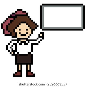 Dibujos animados lindos píxeles de dibujos animados 8bit personaje mujer de negocios oficina inteligente juego de trabajo para el negocio de decoración 8 bit mujer carrera personaje inteligente juego de Vector.