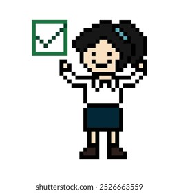 Dibujos animados lindos píxeles de dibujos animados 8bit personaje mujer de negocios oficina inteligente juego de trabajo para el negocio de decoración 8 bit mujer carrera personaje inteligente juego de Vector.