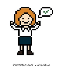 Dibujos animados lindos píxeles de dibujos animados 8bit personaje mujer de negocios oficina inteligente juego de trabajo para el negocio de decoración 8 bit mujer carrera personaje inteligente juego de Vector.