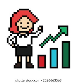 Dibujos animados lindos píxeles de dibujos animados 8bit personaje mujer de negocios oficina inteligente juego de trabajo para el negocio de decoración 8 bit mujer carrera personaje inteligente juego de Vector.