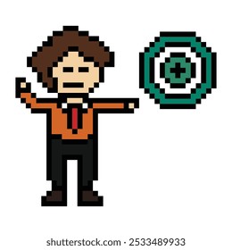 Cartoon bonito pixel cartoon personagem 8bit homem de negócios homem de negócios jogo de trabalho inteligente para negócios de decoração 8 bits masculino carreira personagem inteligente vetor do jogo.