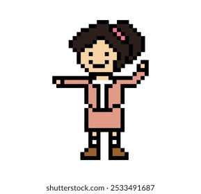 Cartoon cute pixel cartoon 8bit character business woman office smart work game for decoration business 8 bit female lady teacher businesswoman career smart character game vector.