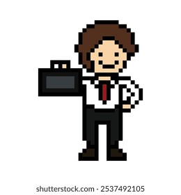 Dibujos animados lindo píxel de dibujos animados 8bit personaje hombre de negocios hombre de negocios inteligente juego de trabajo para la decoración de negocios 8 bits carrera masculina inteligente juego de personajes Vector.