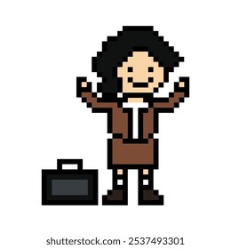 Dibujos animados lindos píxeles de dibujos animados 8bit personaje mujer de negocios oficina inteligente juego de trabajo para el negocio de la decoración 8 bit mujer de negocios maestro de carrera personaje inteligente juego de Vector.