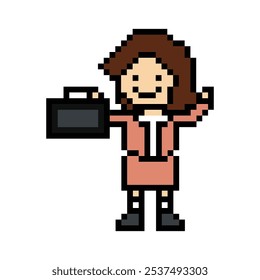 Dibujos animados lindos píxeles de dibujos animados 8bit personaje mujer de negocios oficina inteligente juego de trabajo para el negocio de la decoración 8 bit mujer de negocios maestro de carrera personaje inteligente juego de Vector.