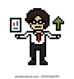Dibujos animados lindo píxel de dibujos animados 8bit personaje hombre de negocios hombre de negocios inteligente oficina juego de trabajo para la decoración de negocios 8 bits carrera masculina inteligente personaje juego de Vector.