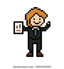 Cartoon cute pixel cartoon 8bit character business man businessman smart office work game for decoration business 8 bit male career smart character game vector.