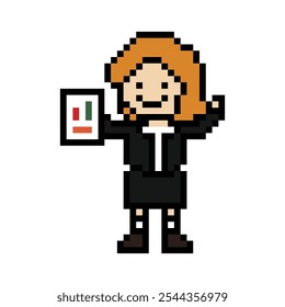 Dibujos animados lindos píxeles de dibujos animados 8bit personaje mujer de negocios oficina inteligente juego de trabajo para el negocio de la decoración 8 bit mujer de negocios maestro de carrera personaje inteligente juego de Vector.