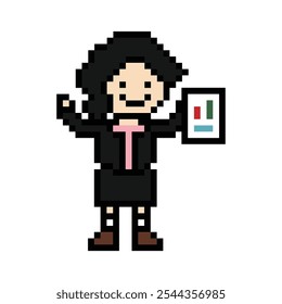 Dibujos animados lindos píxeles de dibujos animados 8bit personaje mujer de negocios oficina inteligente juego de trabajo para el negocio de la decoración 8 bit mujer de negocios maestro de carrera personaje inteligente juego de Vector.