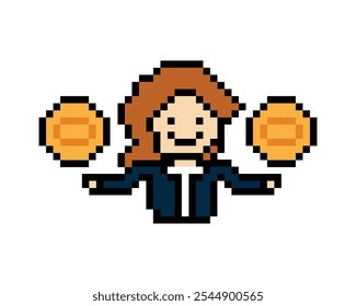Desenho animado bonito pixel desenho animado personagem 8bit mulher de negócios escritório inteligente trabalho jogo para decoração negócio 8 bits mulher professora mulher de negócios carreira personagem inteligente vetor jogo.