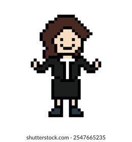 Dibujos animados lindos píxeles de dibujos animados 8bit personaje mujer de negocios oficina inteligente juego de trabajo para el negocio de la decoración 8 bit mujer de negocios maestro de carrera personaje inteligente juego de Vector.