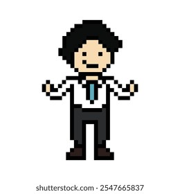 Dibujos animados lindo píxel de dibujos animados 8bit personaje hombre de negocios hombre de negocios inteligente juego de trabajo para la decoración de negocios 8 bits carrera masculina inteligente juego de personajes Vector.