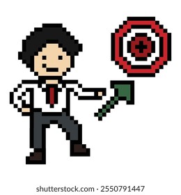 Cartoon cute pixel cartoon 8bit character business man businessman smart work game for decoration business 8 bit male career smart character game vector.