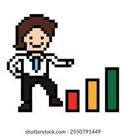 Cartoon cute pixel cartoon 8bit character business man businessman smart work game for decoration business 8 bit male career smart character game vector.