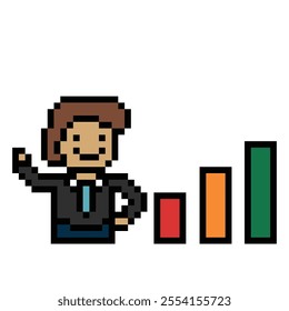Cartoon cute pixel cartoon 8bit character business man businessman smart work game for decoration business 8 bit male career smart character office work game vector.