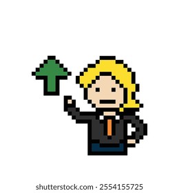 Cartoon cute pixel cartoon 8bit character business man businessman smart work game for decoration business 8 bit male career smart character office work game vector.