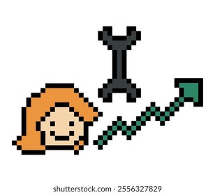 Cartoon cute pixel cartoon 8bit character business woman office smart work game for decoration business 8 bit female lady teacher businesswoman career smart character game vector.