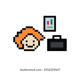 Cartoon cute pixel cartoon 8bit character business man businessman smart work game for decoration business 8 bit male career smart character game vector.