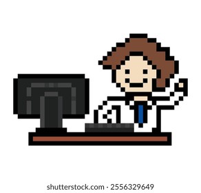Cartoon cute pixel cartoon 8bit character business man businessman smart work game for decoration business 8 bit male career smart character game vector.