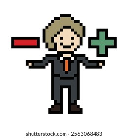 Cartoon cute pixel cartoon 8bit character business man businessman smart work game for decoration business 8 bit male career smart character office work game 8 bit vector.