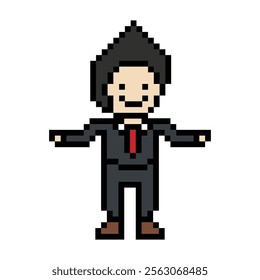 Cartoon cute pixel cartoon 8bit character business man businessman smart work game for decoration business 8 bit male career smart character office work game 8 bit vector.