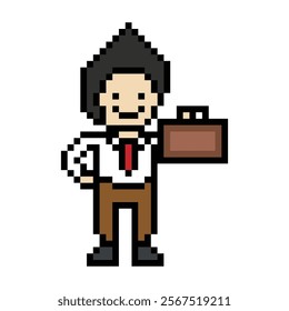 Cartoon cute pixel cartoon 8bit character business man businessman smart work game for decoration business 8 bit male career smart character office work game 8 bit vector.