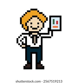 Cartoon cute pixel cartoon 8bit character business man businessman smart work game for decoration business 8 bit male career smart character office work game 8 bit vector.