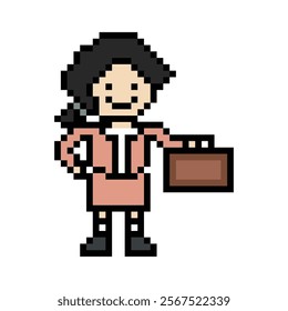 Cartoon cute pixel cartoon 8bit character business woman office smart work game for decoration business 8 bit female lady teacher businesswoman career smart character game 8 bit vector.