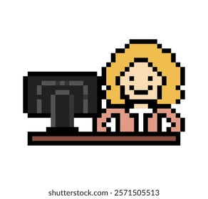 Cartoon cute pixel cartoon 8bit character business woman office smart work game for decoration business 8 bit female lady teacher businesswoman career smart character game vector.