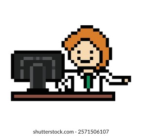 Cartoon cute pixel cartoon 8bit character business man businessman smart work game for decoration business 8 bit male career smart character game 8bit vector.