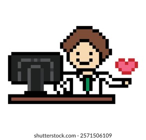 Cartoon cute pixel cartoon 8bit character business man businessman smart work game for decoration business 8 bit male career smart character game 8bit vector.