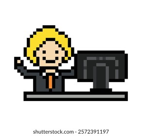 Cartoon cute pixel cartoon 8bit character business man businessman smart work game for decoration business 8 bit male career smart character game 8bit vector.