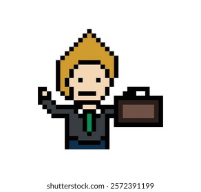 Cartoon cute pixel cartoon 8bit character business man businessman smart work game for decoration business 8 bit male career smart character game 8bit vector.