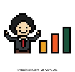 Cartoon cute pixel cartoon 8bit character business man businessman smart work game for decoration business 8 bit male career smart character game 8bit vector.