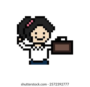 Cartoon cute pixel cartoon 8bit character business woman office smart work game for decoration business 8 bit female lady teacher businesswoman career smart character game 8bit vector.