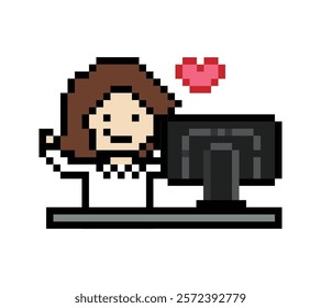 Cartoon cute pixel cartoon 8bit character business woman office smart work game for decoration business 8 bit female lady teacher businesswoman career smart character game 8bit vector.