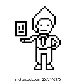 Cartoon cute pixel cartoon 8bit character business man businessman smart work game for decoration business 8 bit male career smart character game 8bit vector.