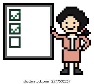 Cartoon cute pixel cartoon 8bit character business woman businesswoman smart work check list decoration business 8 bit female career to do character office work game png vector.