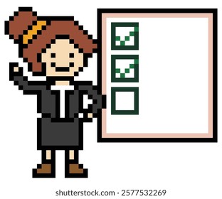 Cartoon cute pixel cartoon 8bit character business woman businesswoman smart work check list decoration business 8 bit female career to do character office work game png vector.