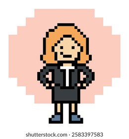 Cartoon cute pixel cartoon 8bit character business woman office smart work game for decoration business 8 bit female lady teacher businesswoman career smart character game 8bit vector.