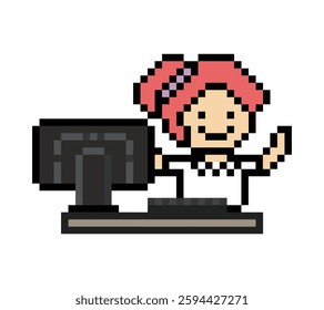 Cartoon cute pixel cartoon 8bit character business woman office smart work game for decoration business 8 bit female lady teacher businesswoman career smart character game 8bit vector.