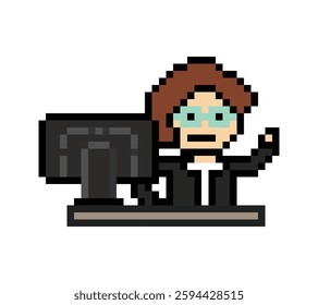 Cartoon cute pixel cartoon 8bit character business man businessman smart work game for decoration business 8 bit male computer work smart character game 8bit vector.