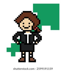 Cartoon cute pixel cartoon 8bit character business woman office smart work game for decoration business 8 bit female lady teacher businesswoman career smart character game 8bit vector.