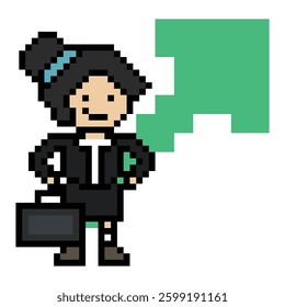 Cartoon cute pixel cartoon 8bit character business woman office smart work game for decoration business 8 bit female lady teacher businesswoman career smart character game 8bit vector.