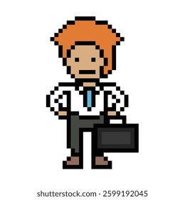 Cartoon cute pixel cartoon 8bit character business man businessman smart work game for decoration business 8 bit male career smart character game 8bit vector.