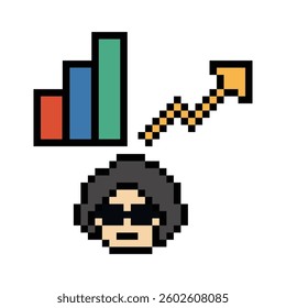 Cartoon cute pixel cartoon 8bit character business man businessman smart work game decoration business 8 bit male career smart character game 8bit vector.