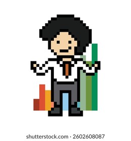 Cartoon cute pixel cartoon 8bit character business man businessman smart work game decoration business 8 bit male career smart character game 8bit vector.