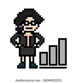 Cartoon cute pixel cartoon 8bit character business woman office smart work game decoration business 8 bit female lady businesswoman career smart character game vector.