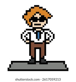 Cartoon cute pixel cartoon 8bit character business man businessman smart work game decoration business 8 bit male career smart character game 8bit vector.
